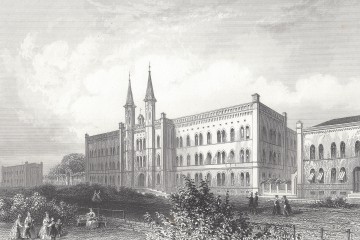 Diakonissenanstalt Bethanien und Mariannenplatz: Zeitgenössischer Stich von W. French. Sammlung: U. Horb